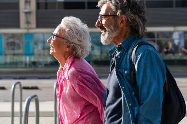 Hermosa Pareja Ancianos Feliz Vinculación Aire Libre Alegre Gente Mayor —  Fotos de Stock