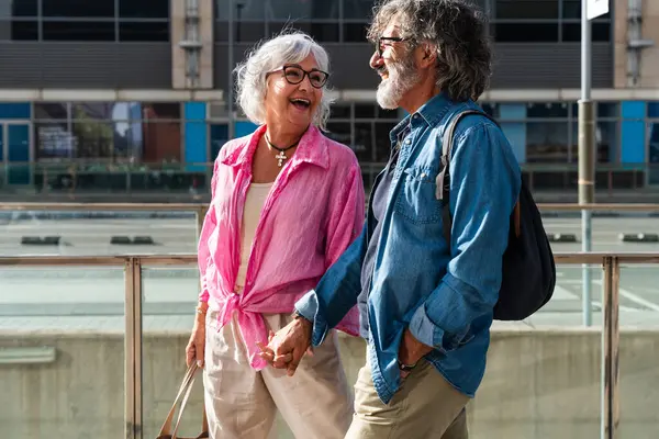 Beautiful Happy Senior Couple Bonding Outdoors Cheerful Old People Romantic Stock Image