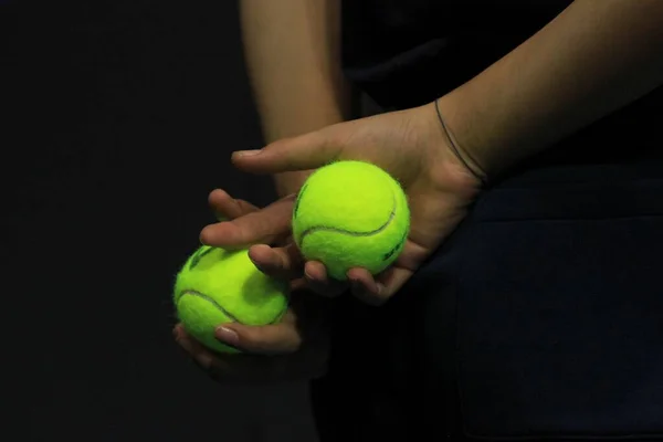 Tennis Balls Little Girl Hands — Stock Photo, Image