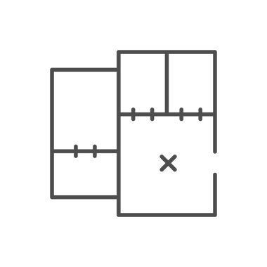 Mimari tasarım çizgisi ana hatları beyaz üzerine izole edilmiş ikon. Vektör illüstrasyonu
