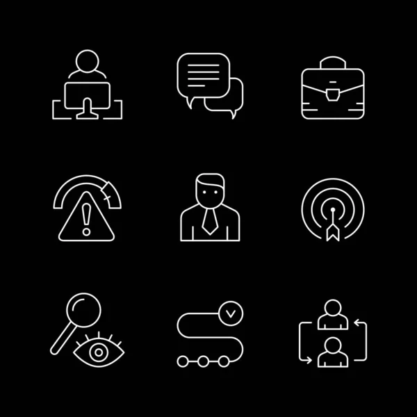 Set Line Icons Projects Management Isolated Black Manager Communication Briefcase — Stock Vector
