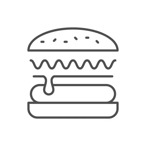 Hamburger Fast Food Line Icon Isolated White Vector Illustration — Image vectorielle