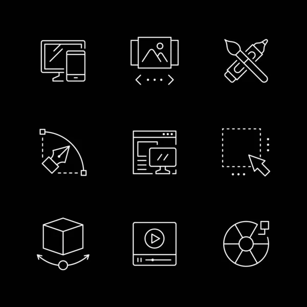Establecer Iconos Línea Diseño Web Aislado Negro Móvil Versión Del — Archivo Imágenes Vectoriales