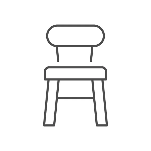 Ícone Contorno Linha Cadeira Madeira Isolado Branco Ilustração Vetorial — Vetor de Stock