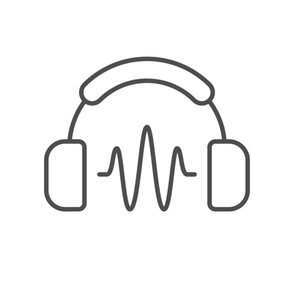 Headphones Soundwave Line Icon Isolated White Vector Illustration — Stock Vector