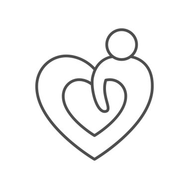 Person and heart line icon isolated on white. Vector illustration