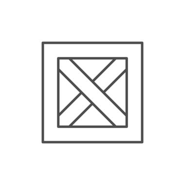 Wooden crate line outline icon isolated on white. Vector illustration