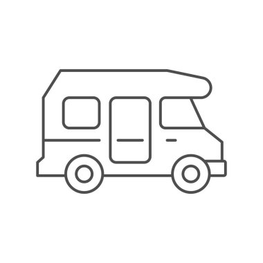 Camper van line outline icon isolated on white. Recreational vehicle. Vector illustration