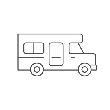 Camper van line outline icon isolated on white. Recreational vehicle. Mobile home. Vector illustration