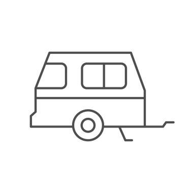 Camper trailer line outline icon isolated on white. Recreational vehicle. Vector illustration