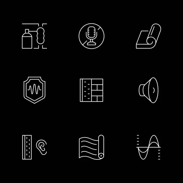 Set Line Icons Soundproofing Isolated Black Noise Soundproof Material Sound — Stockvector