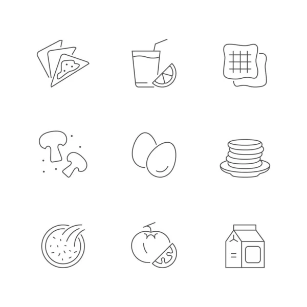 Setzen Sie Symbole Des Frühstücks Isoliert Auf Weiß Sandwich Fruchtsaft — Stockvektor