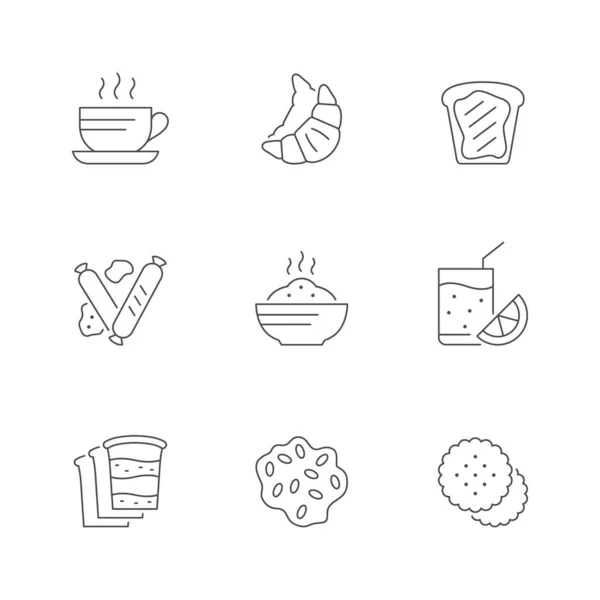 Set Line Icons Breakfast Isolated White Coffee Tea Croissant Orange — Stock Vector