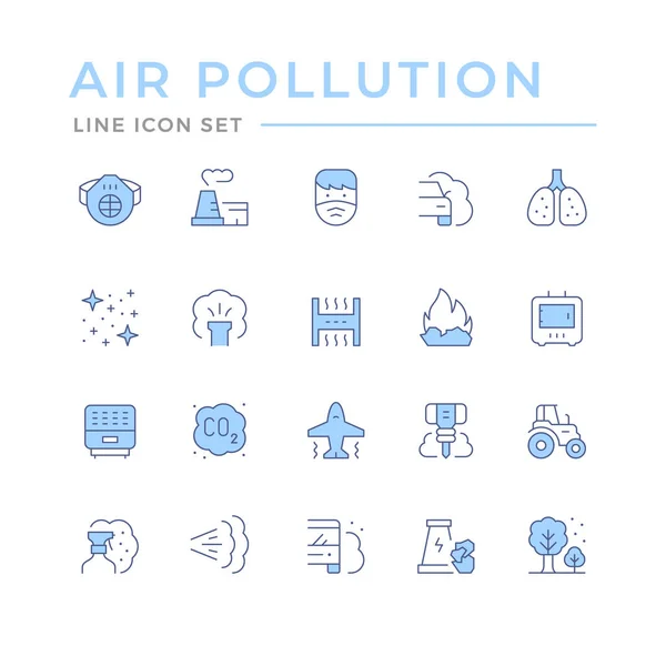 Set Warna Garis Ikon Polusi Udara Terisolasi Pada Putih Ilustrasi - Stok Vektor