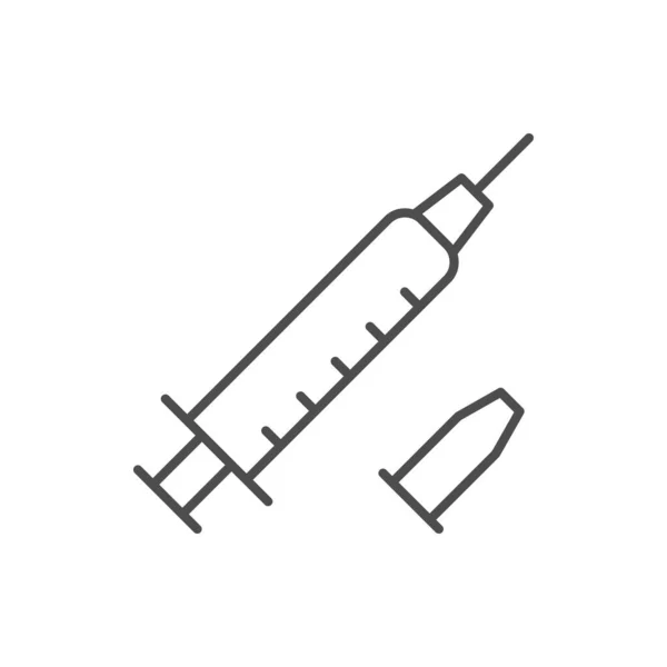 Medicinsk Spruta Linje Kontur Ikon Isolerad Vitt Vektorillustration — Stock vektor