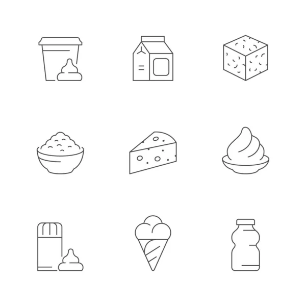 Set Line Icons Diary Product Isolated White Whipped Cream Cottage — Stock Vector