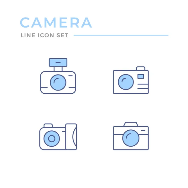 Nastavit Ikony Obrysů Barevných Čar Fotoaparátu Izolované Bílém Pozadí Vektorová — Stockový vektor