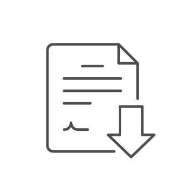 Belge indirme satırı ana hatları simgesi beyaz üzerine izole edildi. Vektör illüstrasyonu