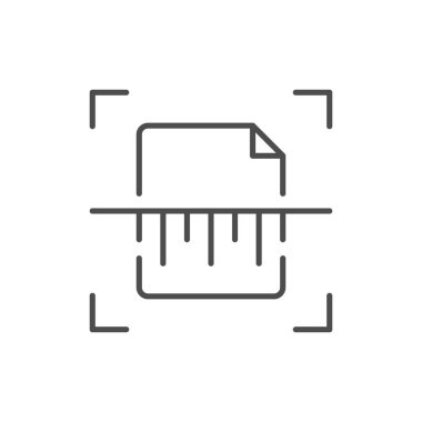 Belge tarama çizgisi ana hatları simgesi beyaz üzerine izole edildi. Vektör illüstrasyonu