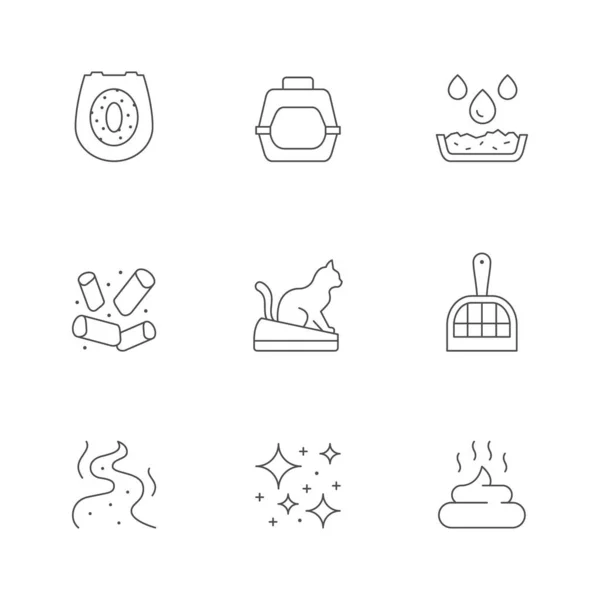 Set Line Icons Cat Toilet Isolated White Litter Scoop Domestic — Stock Vector