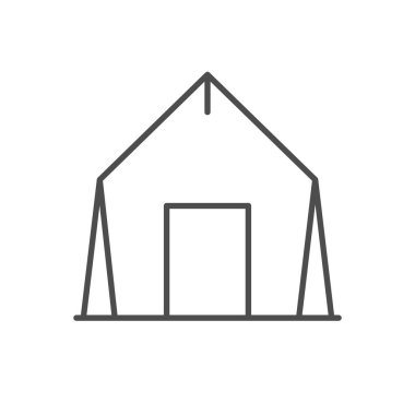 Retro çadır çizgisi ana hatları simgesi beyaza izole edildi. Vektör illüstrasyonu