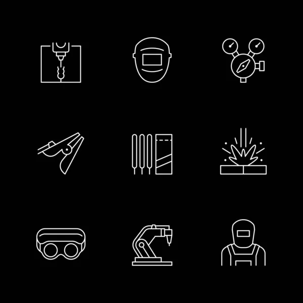 Set Line Icons Welding Isolated Black Robotic Equipment Protective Goggles — Stock Vector