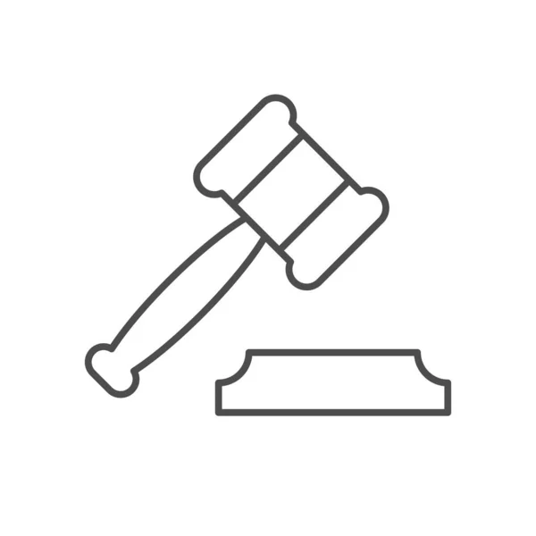 Judge Gavel Line Outline Icon Isolated White Vector Illustration — Stock Vector