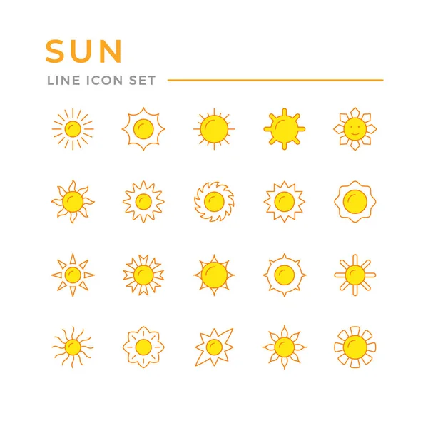 Ορισμός Εικονιδίων Γραμμής Χρώματος Του Ήλιου Που Απομονώνεται Στο Λευκό — Διανυσματικό Αρχείο