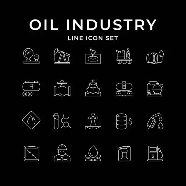 Ρύθμιση Εικονίδια Γραμμή Της Βιομηχανίας Πετρελαίου Απομονώνονται Μαύρο Δεξαμενή Σωλήνας — Διανυσματικό Αρχείο