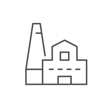 Sanayi fabrikası ana hatları beyaz üzerine izole edilmiş ikon. Vektör illüstrasyonu