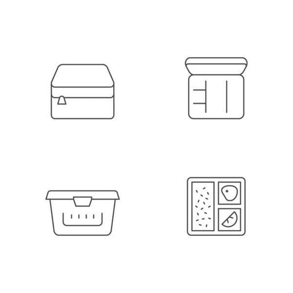 设置直线图标的午餐盒孤立在白色 食品容器 矢量说明 — 图库矢量图片