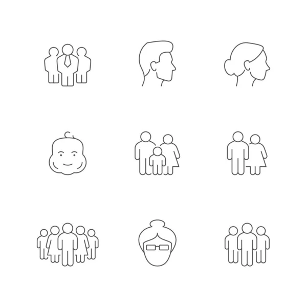 stock vector Set line icons of people isolated on white. Family, baby, infant, crowd, couple, male and female, head side view, company stuff. Vector illustration