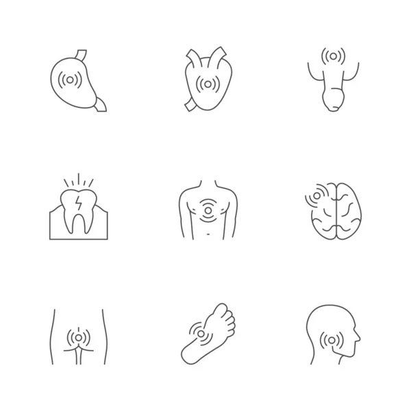 Set Line Icons Body Pain Isolated White Toothache Chest Ache — Stock Vector