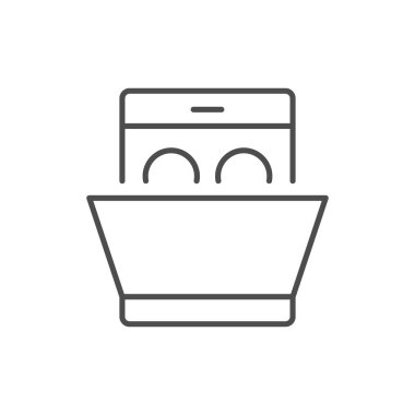 Bulaşık makinesi çizgisi çizgisi simgesi beyaza izole edilmiş. Vektör illüstrasyonu