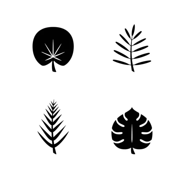 Tropical Floral Leaves Glyph Icon Isolated White Vector Illustration — Stock Vector