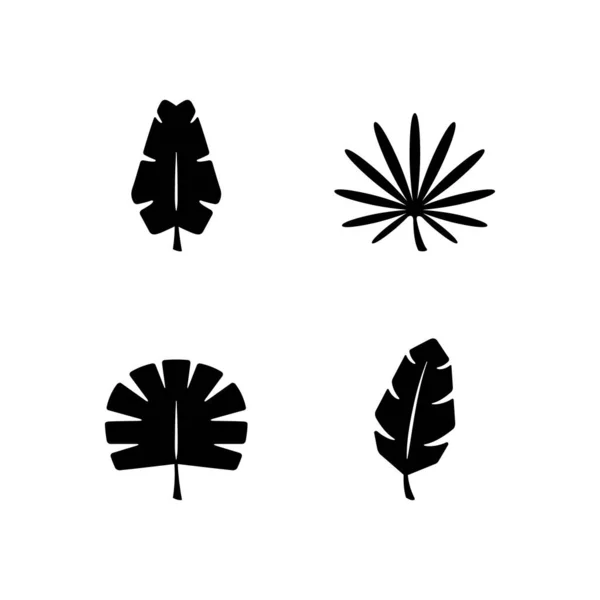 Tropical Floral Leaves Glyph Icon Isolated White Vector Illustration — Stock Vector