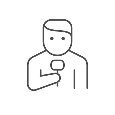 Gazeteci ya da haberci çizgisi simgesi beyaza izole edildi. Vektör illüstrasyonu