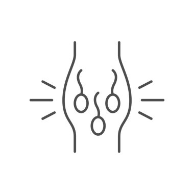 Boşalma işlemi ana hatları beyaz üzerine izole edilmiş ikon. Vektör illüstrasyonu