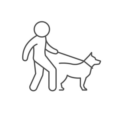 Köpek çizgisi taslak simgesi olan kişi beyaza izole edildi. Vektör illüstrasyonu