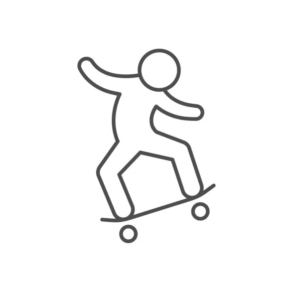 Skateboarding Person Line Outline Icon Isolated White Vector Illustration — Stock Vector