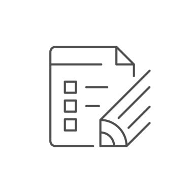 Kontrol listesi özet çizgisi simgesi beyaza izole edildi. Vektör illüstrasyonu