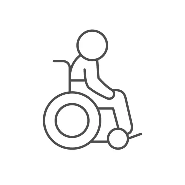 Человек Инвалидной Коляске Линии Значок Изолирован Белом Векторная Иллюстрация — стоковый вектор