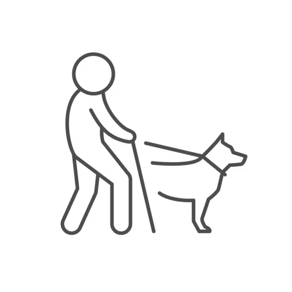 Blinde Persoon Met Hond Lijn Pictogram Geïsoleerd Wit Vectorillustratie — Stockvector
