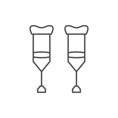 Tıbbi koltuk değnekleri çizgisi simgesi beyaza izole edilmiş. Vektör illüstrasyonu