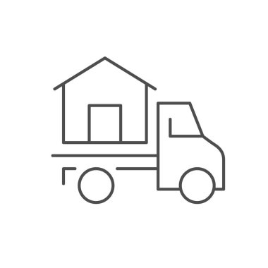 Ev taşımacılığı çizgisi simgesi beyaza izole edildi. Vektör illüstrasyonu