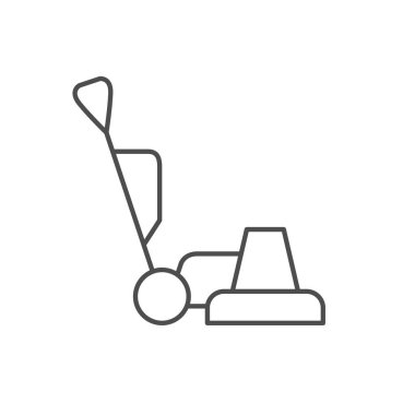 Yer temizleme makinesi çizgisi simgesi beyazda izole edilmiş. Vektör illüstrasyonu