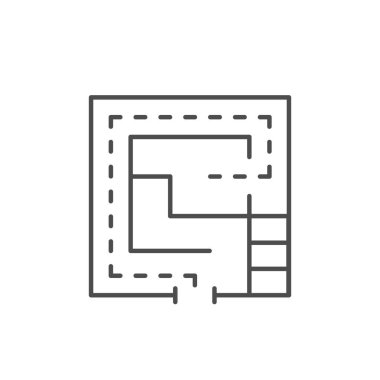 Tahliye planı ana hatları beyaz üzerine izole edilmiş ikon. Vektör illüstrasyonu