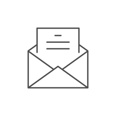 Zarf ve belge çizgisi simgesi beyaza izole edildi. Vektör illüstrasyonu