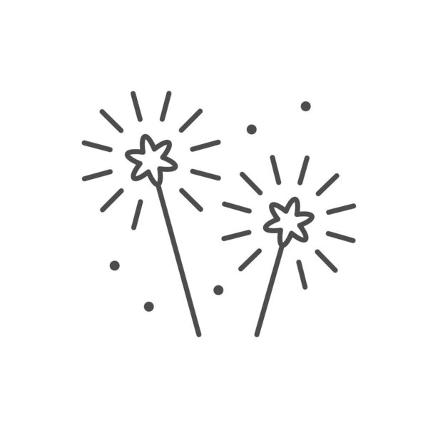 Burning sparklers line outline icon isolated on white. Vector illustration