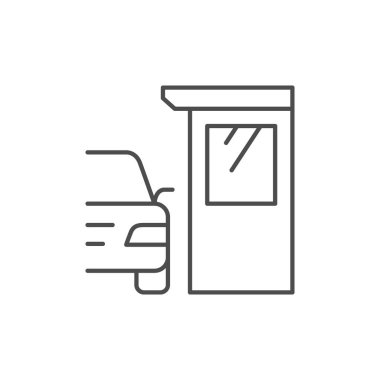 Otopark gişesi ana hatları simgesi beyaza izole edildi. Vektör illüstrasyonu